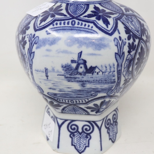 164 - Antique Delft blue and white vase, stamped Dec 513 to base, pitting throughout, chip and small crack... 