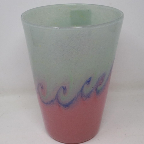 241 - Coloured blown glass Vasart vase, H: 20 cm, very small chip to base, pit marks throughout but no obv... 