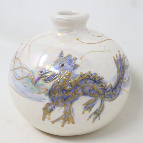 201 - Anita Harris lustre vase in the Dragon pattern, signed in gold, no cracks or chips, H: 11 cm. UK P&P... 