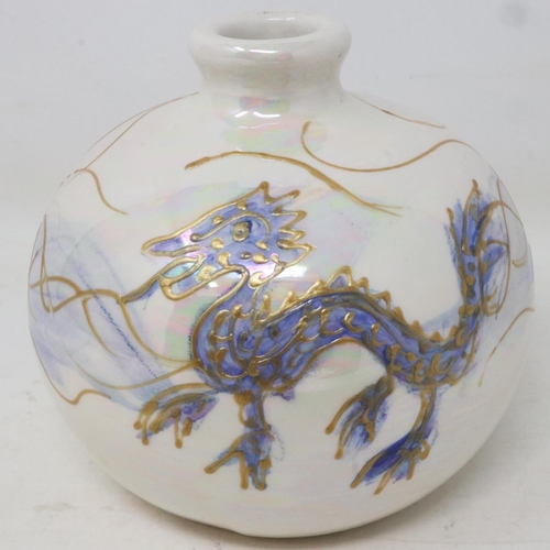 201 - Anita Harris lustre vase in the Dragon pattern, signed in gold, no cracks or chips, H: 11 cm. UK P&P... 