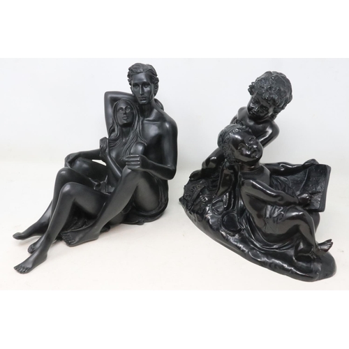 227 - Resin child study figural group with another (2), largest H: 22 cm. UK P&P Group 3 (£30+VAT for the ... 