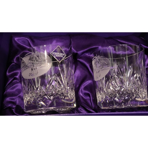 243 - Two Edinburgh Crystal tumblers, two shot glasses and a hipflask, boxed. UK P&P Group 2 (£20+VAT for ... 