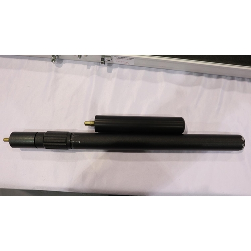 2037A - Mark Richard two piece pool cue, with two extensions and aluminium case. UK P&P Group 3 (£30+VAT for... 