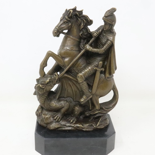 267 - Bronze St. George and Dragon sculpture signed Carpeaux on marble base, H: 23 cm. UK P&P Group 2 (£20... 