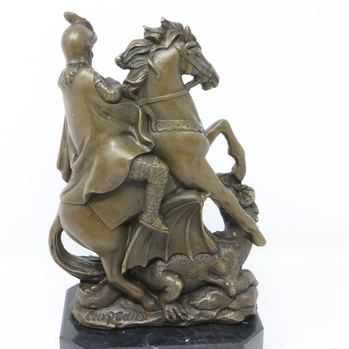 267 - Bronze St. George and Dragon sculpture signed Carpeaux on marble base, H: 23 cm. UK P&P Group 2 (£20... 