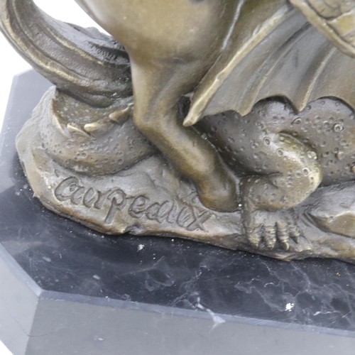 267 - Bronze St. George and Dragon sculpture signed Carpeaux on marble base, H: 23 cm. UK P&P Group 2 (£20... 