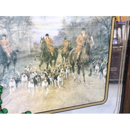 283 - Large Tetley chain back pub advertising mirror with hunting scene, 90 x 63 cm. Not available for in-... 