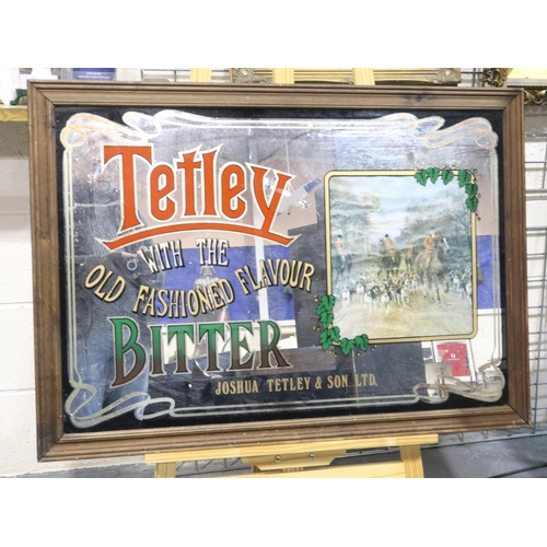 283 - Large Tetley chain back pub advertising mirror with hunting scene, 90 x 63 cm. Not available for in-... 