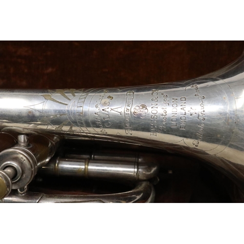 289 - Besson and Co prototype British plated class A cornet, model number 129529 in a fitted wooden case. ... 