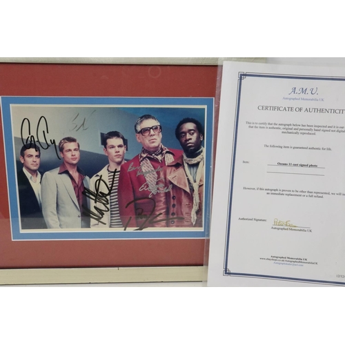 297 - Framed Oceans 11 cast signed photograph with CoA, 24 x 17 cm. Not available for in-house P&P