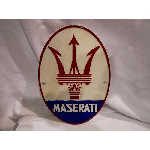 1286 - Cast iron Maserati wall plaque, H: 20 cm. UK P&P Group 1 (£16+VAT for the first lot and £2+VAT for s... 