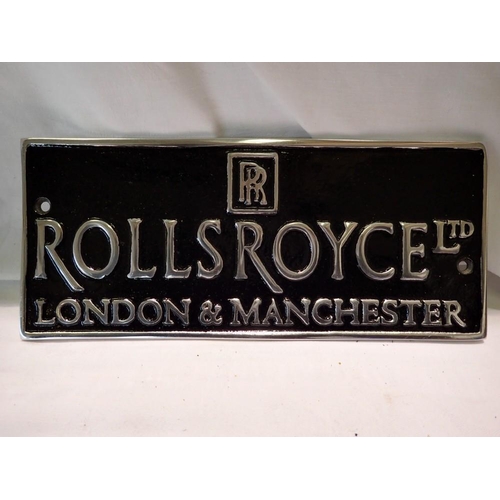 1318 - Cast aluminium Rolls Royce dealer plaque, W: 25 cm. UK P&P Group 1 (£16+VAT for the first lot and £2... 