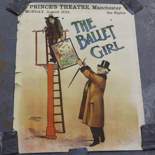 316 - Edwardian Prince's Theatre Manchester 'The Ballet Girl' poster, 51 x 64 cm. UK P&P Group 1 (£16+VAT ... 