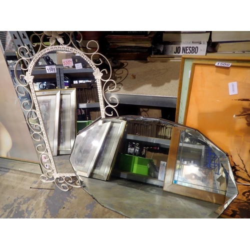 1501 - Two wall mirrors one with ornate cast iron frame. Not available for in-house P&P.