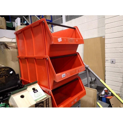 1688 - 3 large heavy duty storage stacking boxes. Not available for in-house P&P