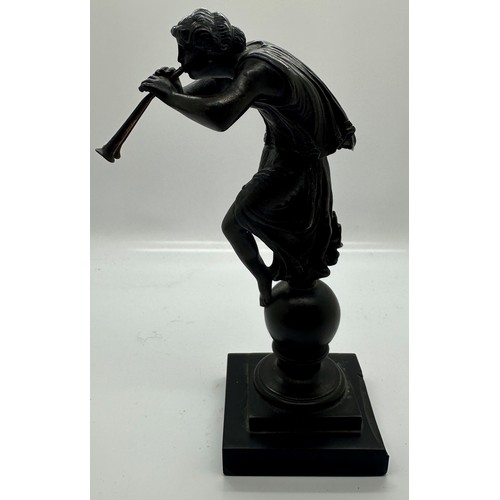 264A - Bronze miniature of a man playing a horn, H:17cm. UK P&P Group 2 (£20+VAT for the first lot and £4+V... 