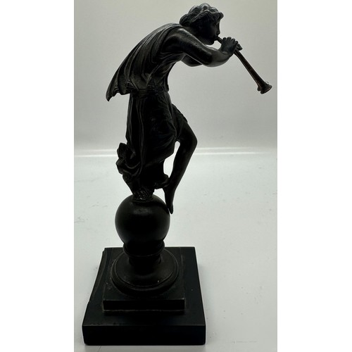 264A - Bronze miniature of a man playing a horn, H:17cm. UK P&P Group 2 (£20+VAT for the first lot and £4+V... 