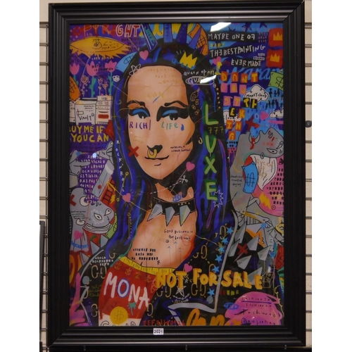 2021 - Large contemporary print on acrylic, Mona Lisa Pop Art, 82 x 117 cm. Not available for in-house P&P
