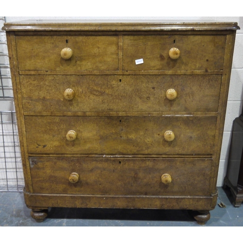 2068 - A Victorian varnished pine chest of two-short over three-long drawers, 121 x 46 x 123 cm H.