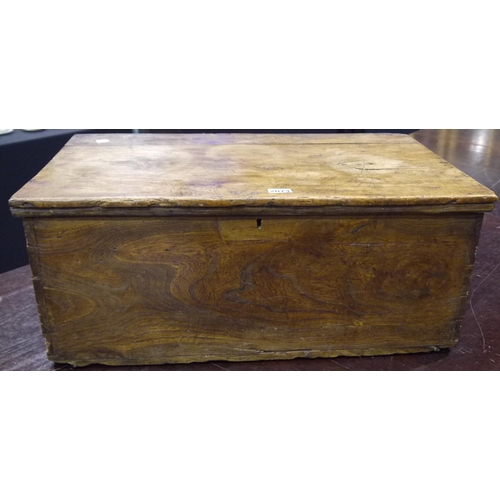 2074 - A 19th century elm chest, 78 x 48 x 33 cm H. Signs of early woodworm damage, later lock, some repair... 