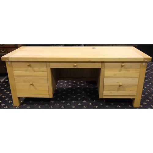 2100 - A large contemporary twin pedestal desk, 193 x 76 x 76 cm H.