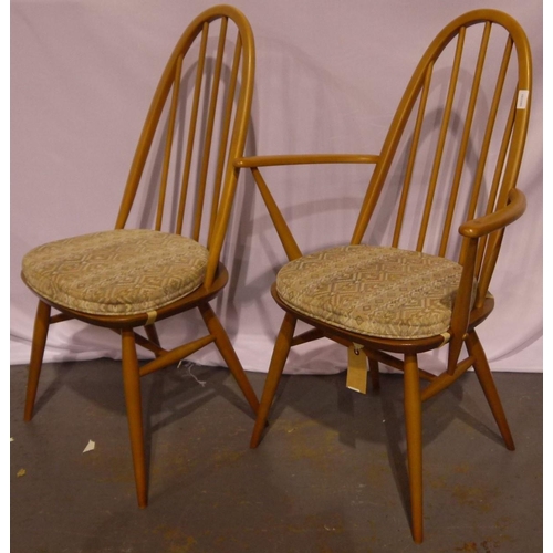 2103 - A set of six (4+2) Ercol Windsor stick-back dining chairs with upholstered seat cushions. All six ch... 