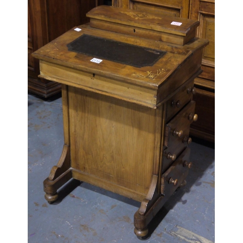 2110 - A late 19th century inlaid walnut Davenport desk, for restoration, 54 x 44 x 80cm H.