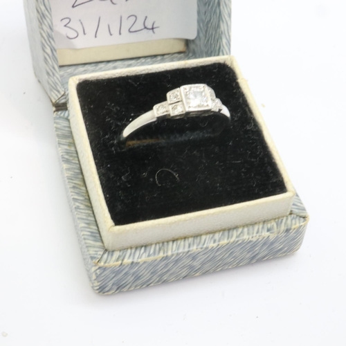 84 - 18ct white gold platinum set Art Deco diamond ring with diamond shoulders, size Q, 2.5g. UK P&P Grou... 