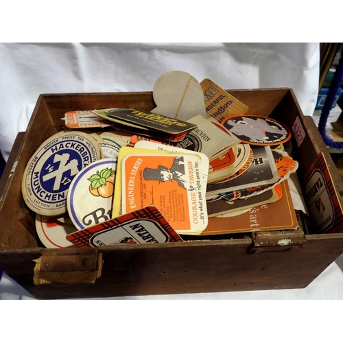 1078 - Wooden box containing a large quantity of beermats. UK P&P Group 1 (£16+VAT for the first lot and £2... 