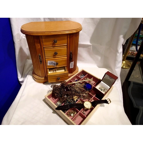 1098 - Jewellery box with contents and a further tray of costume jewellery. Not available for in-house P&P