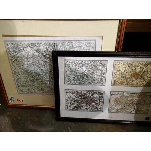 1107 - Framed map set of St Helens, over four generations. Not available for in-house P&P