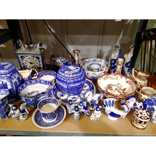 1109 - Mixed ceramics mainly blue and white including Mason. Not available for in-house P&P