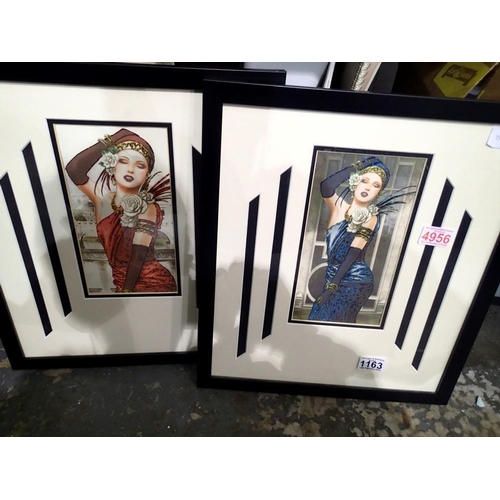 1163 - Pair of Art Deco style prints of flappers. Not available for in-house P&P