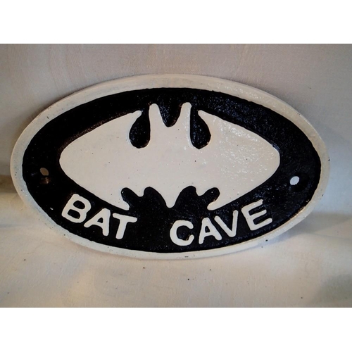 1168 - Cast iron Bat Cave sign. W:15cm p1