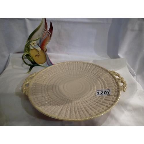 1207 - Belleek sandwich plate with Franz porcelain picture frame, H: 18 cm. UK P&P Group 3 (£30+VAT for the... 