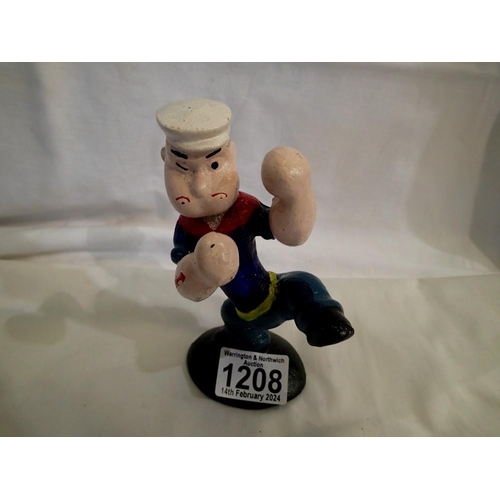 1208 - Cast iron Kung Foo Popeye figurine. H:12cm. UK P&P Group 1 (£16+VAT for the first lot and £2+VAT for... 