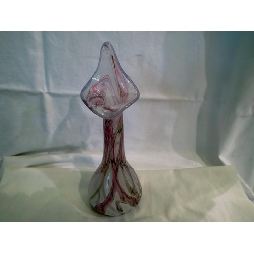 1209 - Blown Jack-In-The-Pulpit studio glass vase signed Lang? H: 28 cm, firing/pit marks are visible near ... 