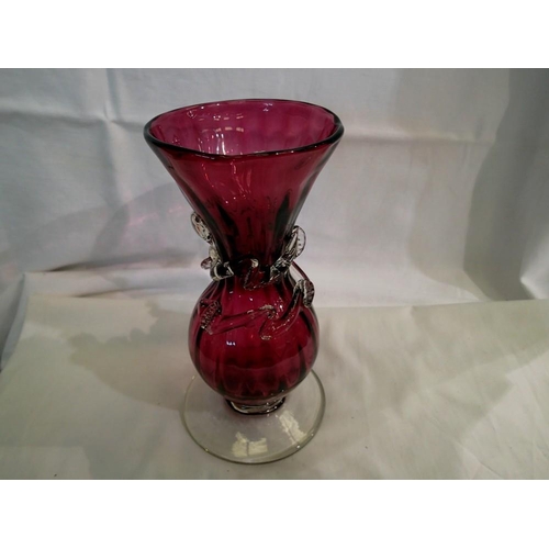 1210 - Bohemian cranberry blown glass vase, H: 20 cm. Not available for in-house P&P