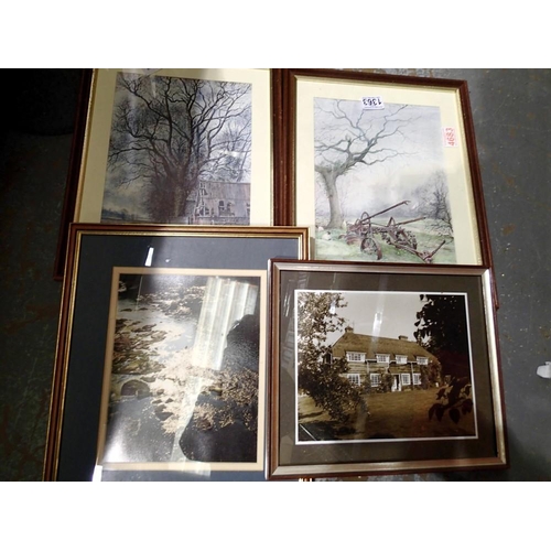 1363 - Four framed prints. Not available for in-house P&P.