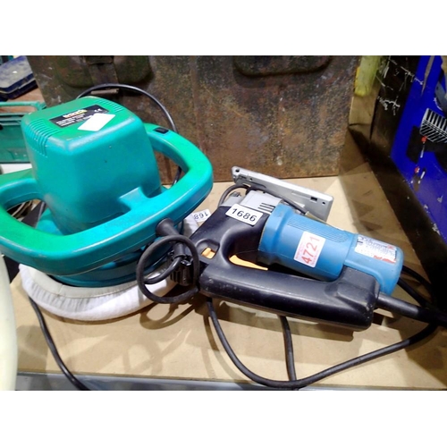 1686 - Makita corded jigsaw and a car polisher. Not available for in-house P&P