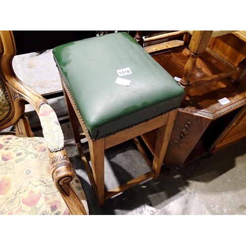 1516 - Oak framed stool with leather top. Not available for in-house P&P