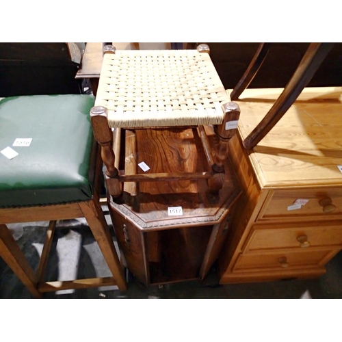 1517 - Elm octagonal table and a rush-seated stool. Not available for in-house P&P