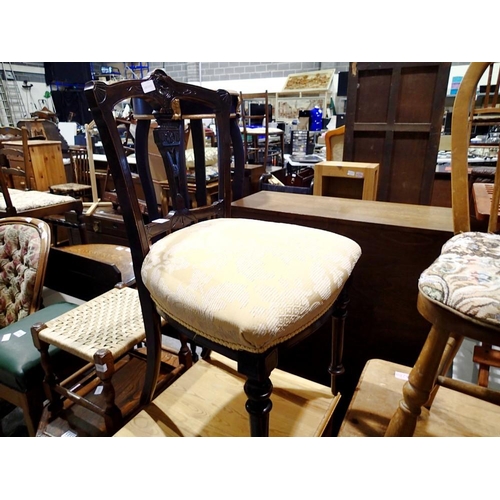 1518 - Mahogany framed bedroom chair with carved back turned supports and upholstered seat. Not available f... 