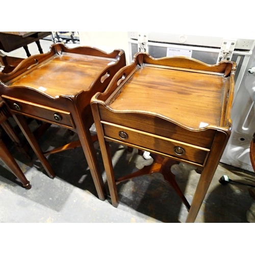 1536 - Pair of mahogany galleried tables with single drawer. Not available for in-house P&P