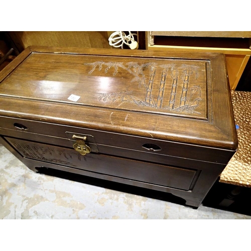 1556 - Oriental style chest with carved top. Not available for in-house P&P