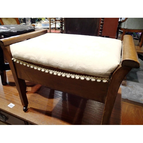 1564 - Lift top stool with upholstered seat on brass castors. Not available for in-house P&P