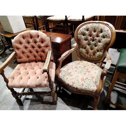 1515 - Chair with upholstered back and seat and another. Not available for in-house P&P