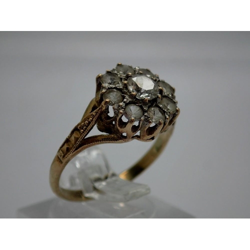 65 - 9ct gold cluster ring set with cubic zirconia, size M, 2.4g. UK P&P Group 0 (£6+VAT for the first lo... 