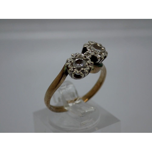 81 - 9ct gold ring set with two diamonds, size N, 2.8g. UK P&P Group 0 (£6+VAT for the first lot and £1+V... 