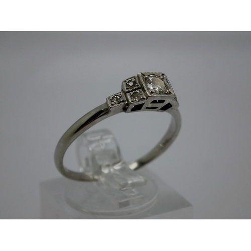 84 - 18ct white gold platinum set Art Deco diamond ring with diamond shoulders, size Q, 2.5g. UK P&P Grou... 